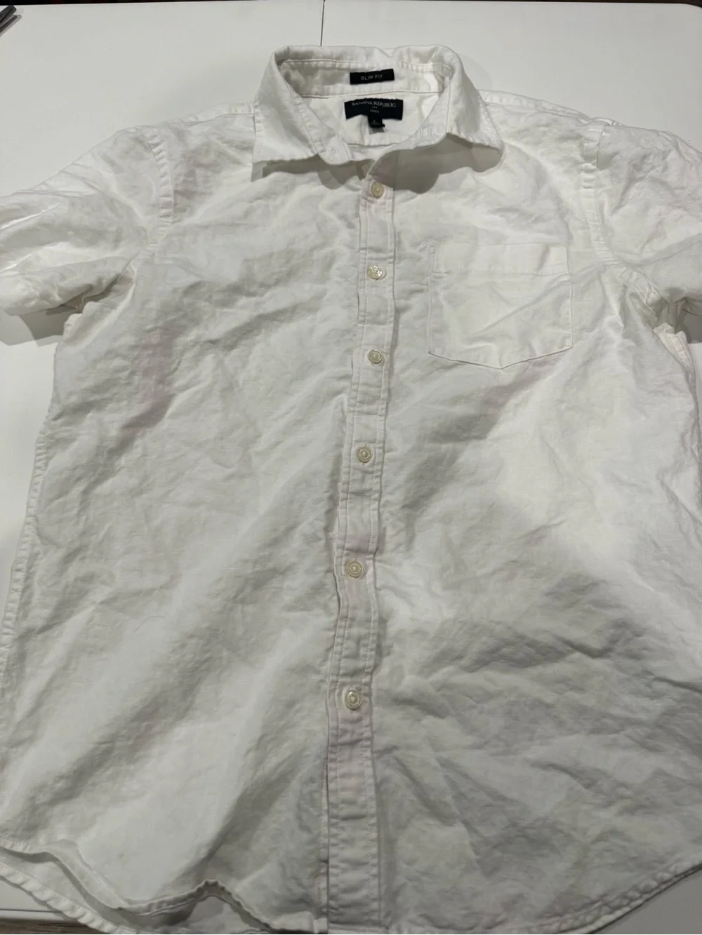 Banana Republic White Linen Slim Fit Button-Down Shirt